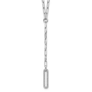 925 Sterling Silver Trendy Paperclip Design Link CZ 16in w/1.75in ext. Necklac